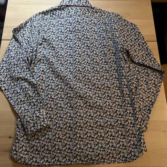 Cremieux Floral Mens Button Down Dress Shirt Size M Blue White Spread Collar - Picture 6 of 7